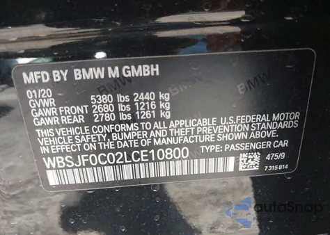 2020 BMW M5 Base from USA, damaged, VIN WBSJF0C02LCE10800